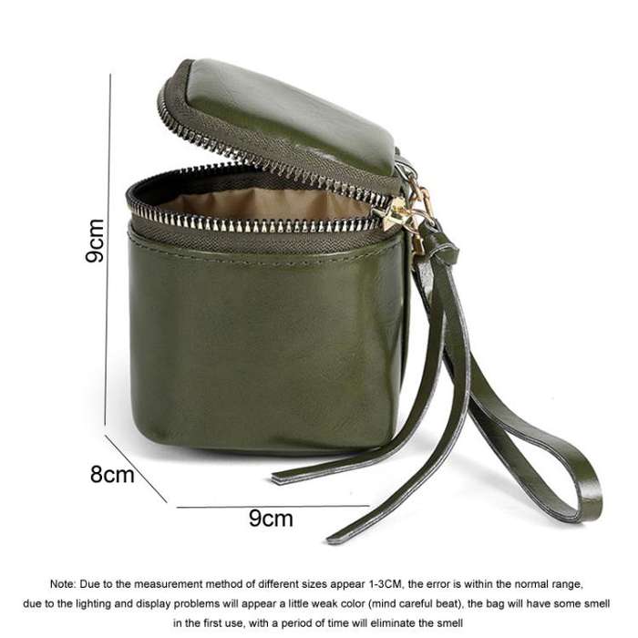 Oil Wax PU Leather Portable Bucket Bag Mini Retro Lipstick Earphone Bag Small Objects Storage Coi...