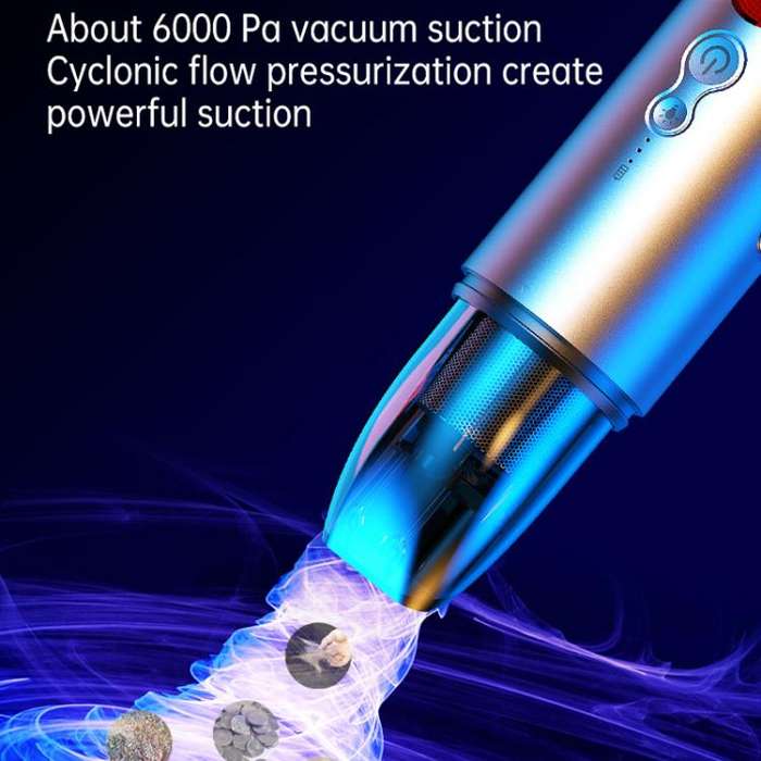 V8 Car Mini Portable Powerful Suction LED Flashing Warning Light Outdoor Lighting Vacuum Cleaner