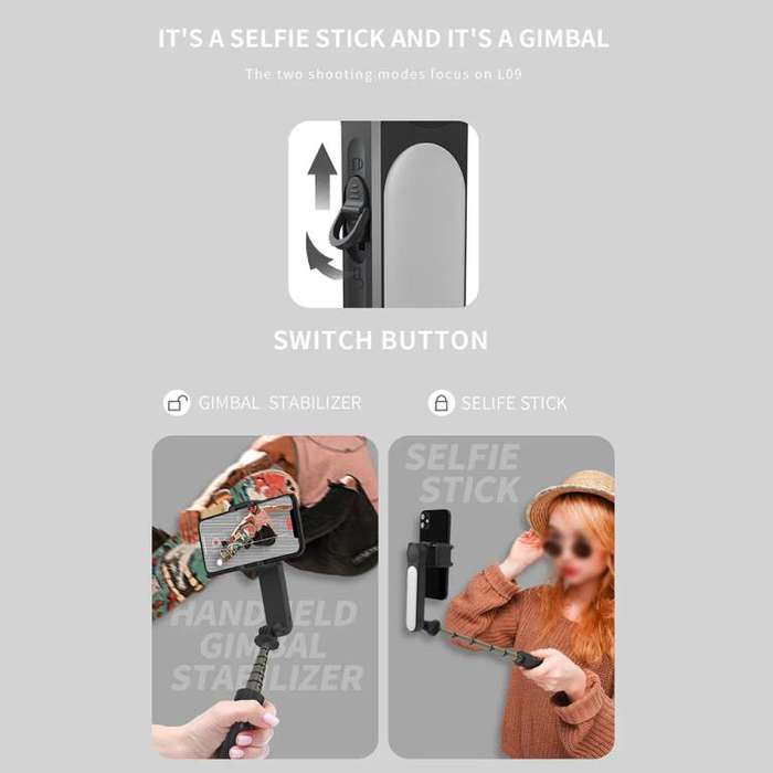 L09 Mini Handheld Folding Anti-shake Stabilizer Bluetooth Beauty Fill Light Selfie Stick(Black)