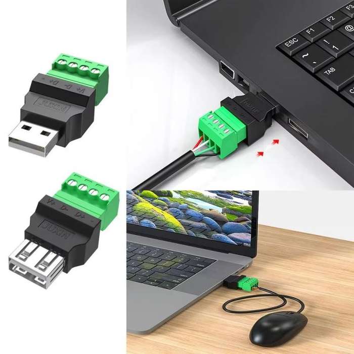 JUXIN USB2.0 Plug Adapter Type-A to 4 Pin Screw Terminal Block Connector, Spec: Male