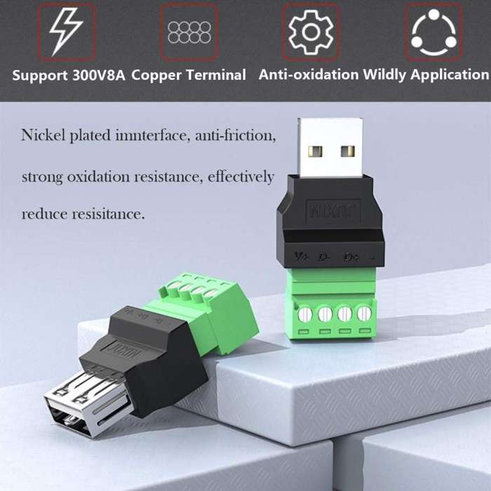 JUXIN USB2.0 Plug Adapter Type-A to 4 Pin Screw Terminal Block Connector, Spec: Male