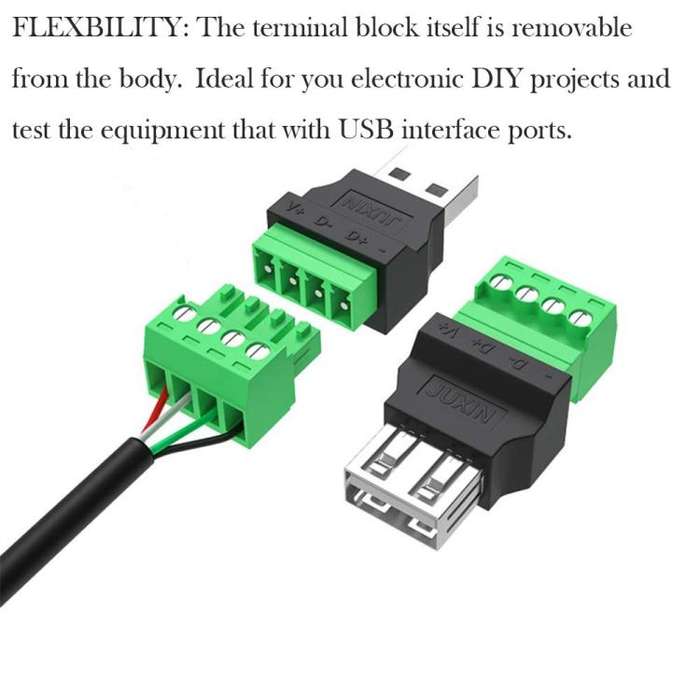 JUXIN USB2.0 Plug Adapter Type-A to 4 Pin Screw Terminal Block Connector, Spec: Male