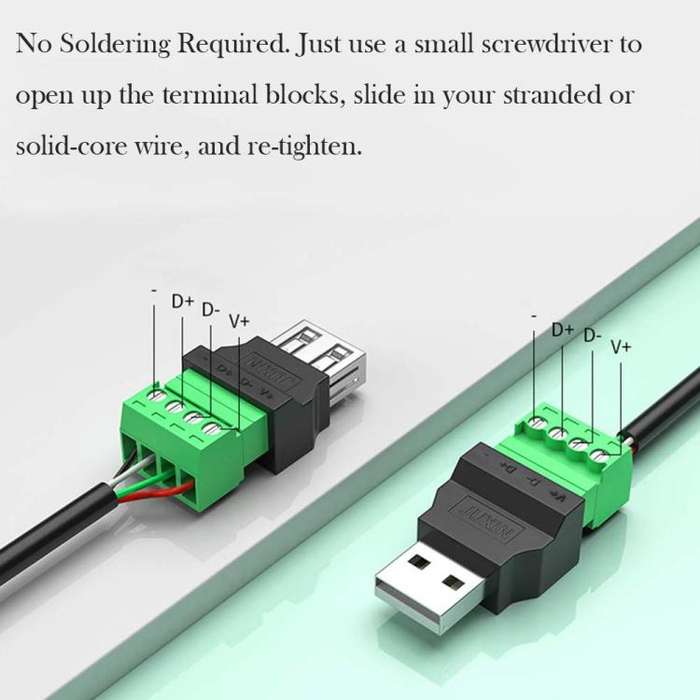 JUXIN USB2.0 Plug Adapter Type-A to 4 Pin Screw Terminal Block Connector, Spec: Male