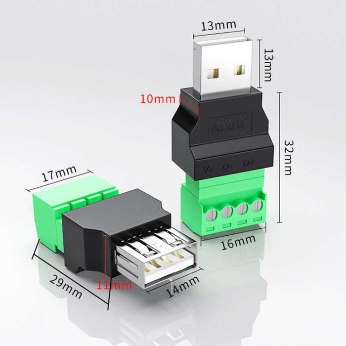 JUXIN USB2.0 Plug Adapter Type-A to 4 Pin Screw Terminal Block Connector, Spec: Male