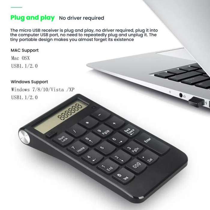 2.4G Dual-Mode Display Digital Keypad Cashier Office Computer Rechargeable Wireless Keyboard