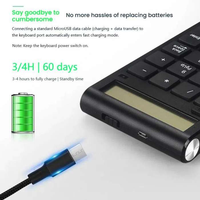 2.4G Dual-Mode Display Digital Keypad Cashier Office Computer Rechargeable Wireless Keyboard