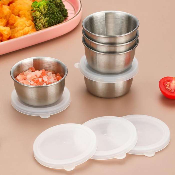 40ml 304 Stainless Steel Sauce Cup With Plastic Lid Sealed Leak-Proof Dipping Dish Seasoning Dish