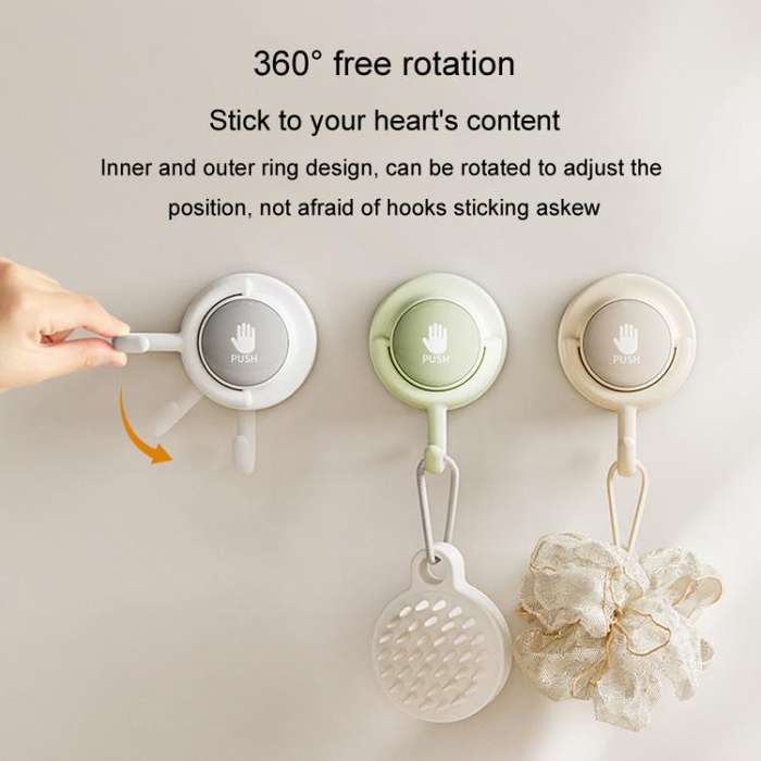 Suction Cup Hook No Hole Bathroom Strong Load-bearing Swivel Wall Behind Door No Trace Sticky Wal...