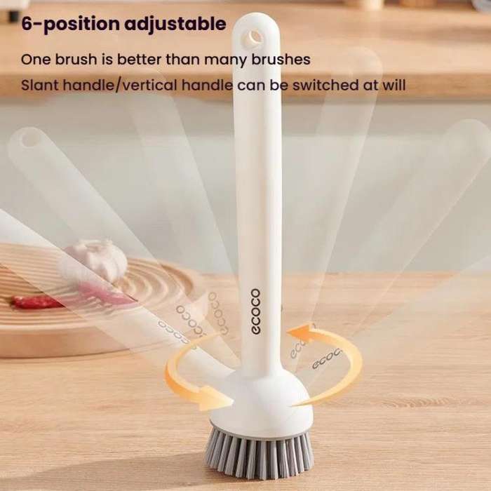 2pcs /Set ecoco Pot Washing Brush Short Handle Squeezeable + Long Handle Rotatable Household Dish...