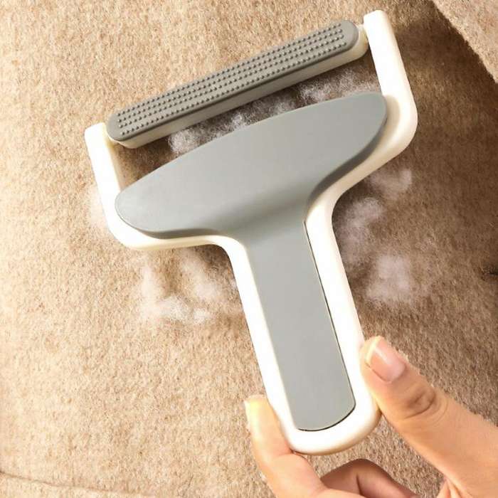 Household Clothes Scraper Portable Multifunctional Hair Removal Brush(White Gray)