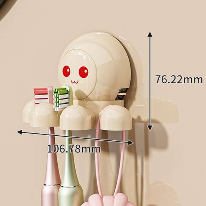 Octopus Suction Cup Toothbrush Holder Bathroom Wall Mounted Toothbrush Storage Shelf(Yellow)