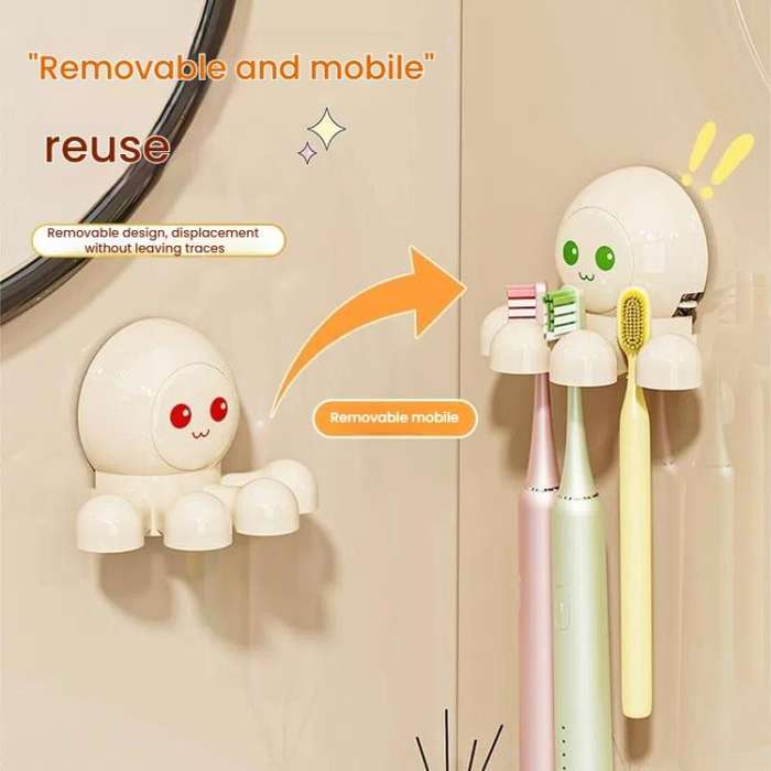 Octopus Suction Cup Toothbrush Holder Bathroom Wall Mounted Toothbrush Storage Shelf(Green)