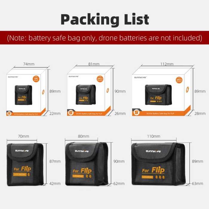 For DJI Flip Sunnylife Battery Explosion Proof Bag Li-ion Safety Storage Bag Flame Retardant Prot...