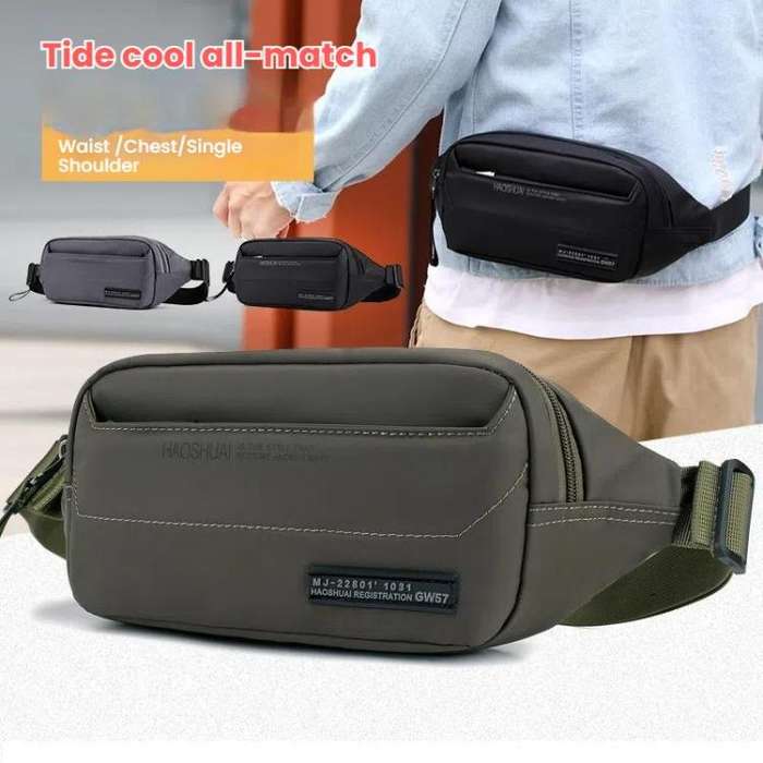 HAOSHUAI Men Outdoor Running Waist Bag Casual Chest Pouch Messenger Bag(Army Green)