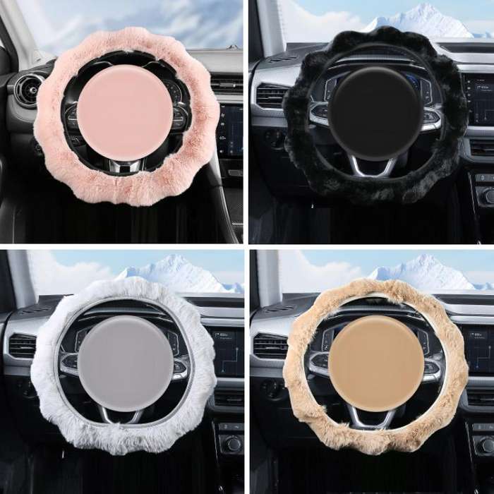 38cm Plush Soft Warm Car Steering Wheel Cover Without Inner Ring(Light Gray)