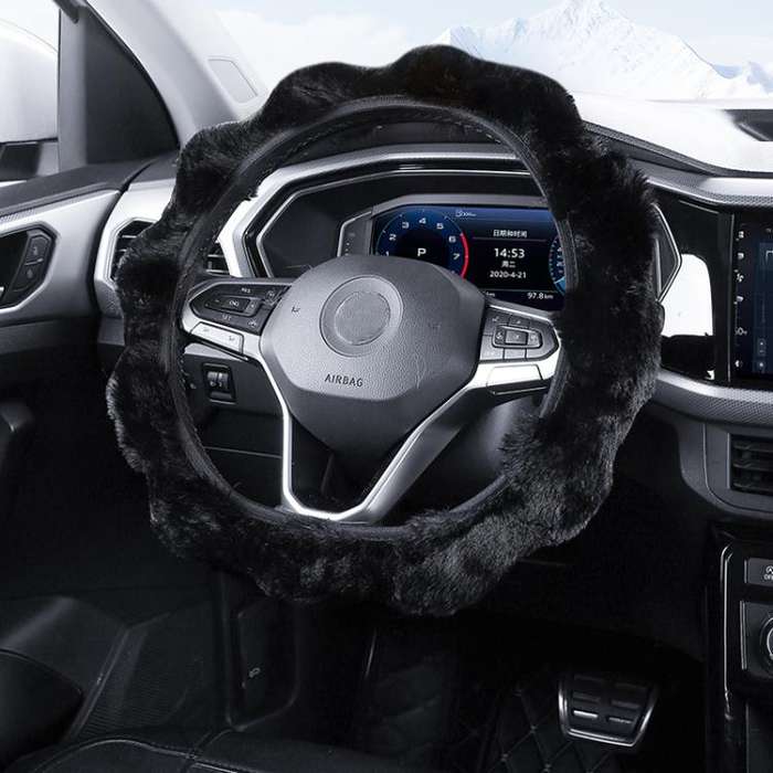 38cm Plush Soft Warm Car Steering Wheel Cover Without Inner Ring(Light Gray)