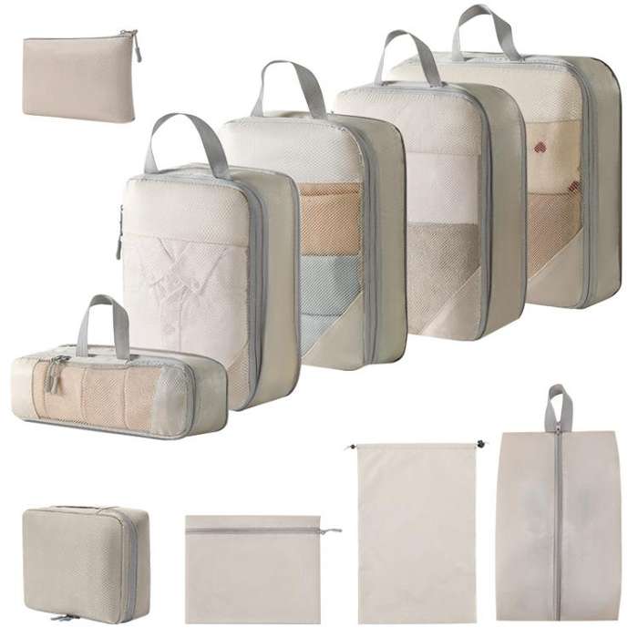 10 In 1 Mesh Compressed Travel Organizer Bag Luggage Clothes Shoes Toiletries Storage Bag(Gray)
