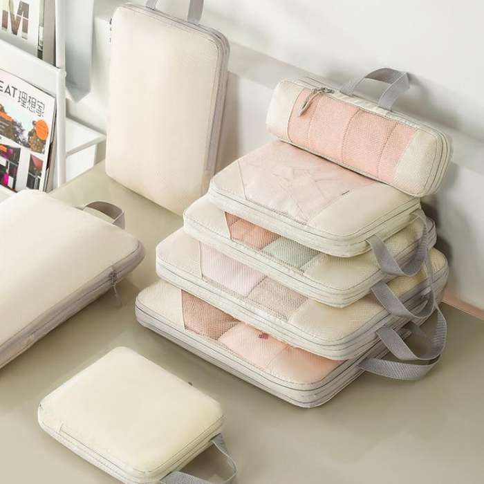 5 In 1 Mesh Compressed Travel Organizer Bag Luggage Clothes Shoes Toiletries Storage Bag(Black)