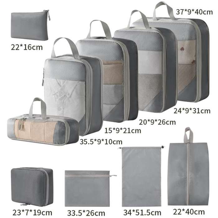 5 In 1 Mesh Compressed Travel Organizer Bag Luggage Clothes Shoes Toiletries Storage Bag(Black)