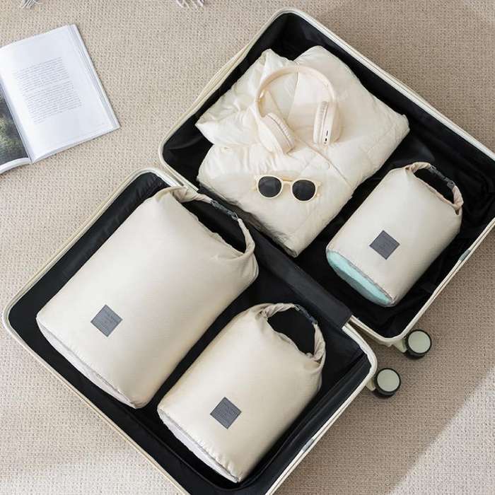3pcs /Set Roll Mouth Travel Clothes Storage Bag Waterproof Handheld Coat Storage Compressible Dus...