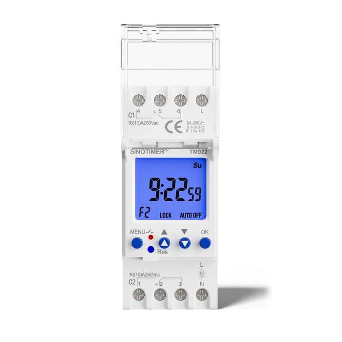 SINOTIMER  TM922-K 85-265V 16A 2-Way Dual-Channel Second Control 7-Day Timing Switch Module DIN M...