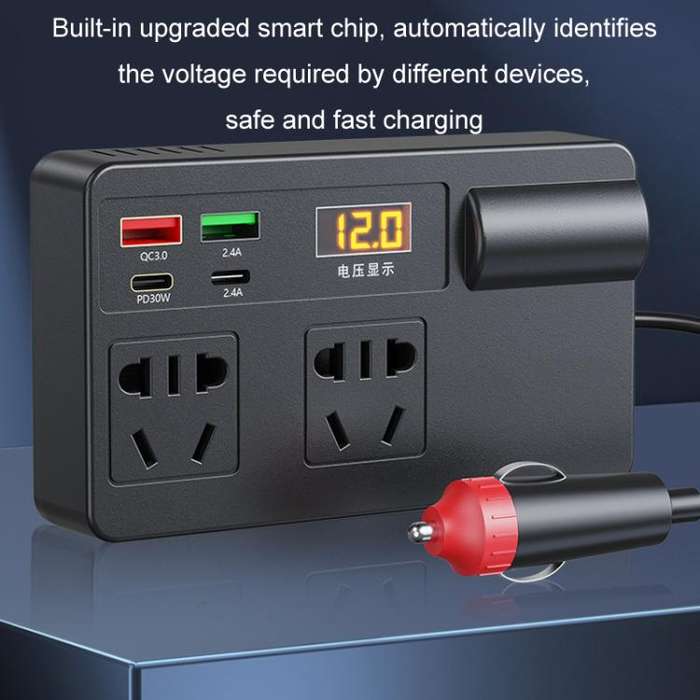 12V24V To 220V Car Multi-Function Inverter Socket Fast Charger(With Digital Display)