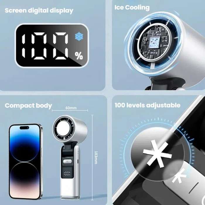 100-gear High Speed Handheld Fan Mini USB Rechargeable Foldable Portable Turbo Small Fan With Coo...