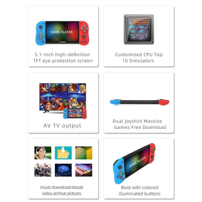 X19 Pro 5.1-inch Screen Handheld Game Console Supports AV TV Output With 8G Memory Card(Black)