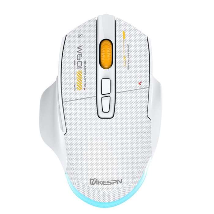 MKESPN W601 Silent Wireless Tri-mode Macro Gaming Mouse Carbon Fiber 12800DPI Bluetooth Mouse(White)