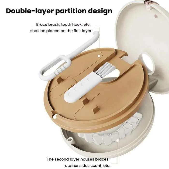 Portable Invisible Braces Box Denture Orthodontic Storage Case with Tooth Hook Set(Green)