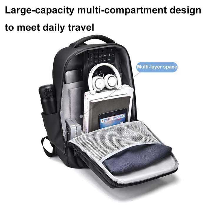 OUMANTU 2103 Large Capacity Multi-Compartment Waterproof Laptop Backpack With USB Port(Black)