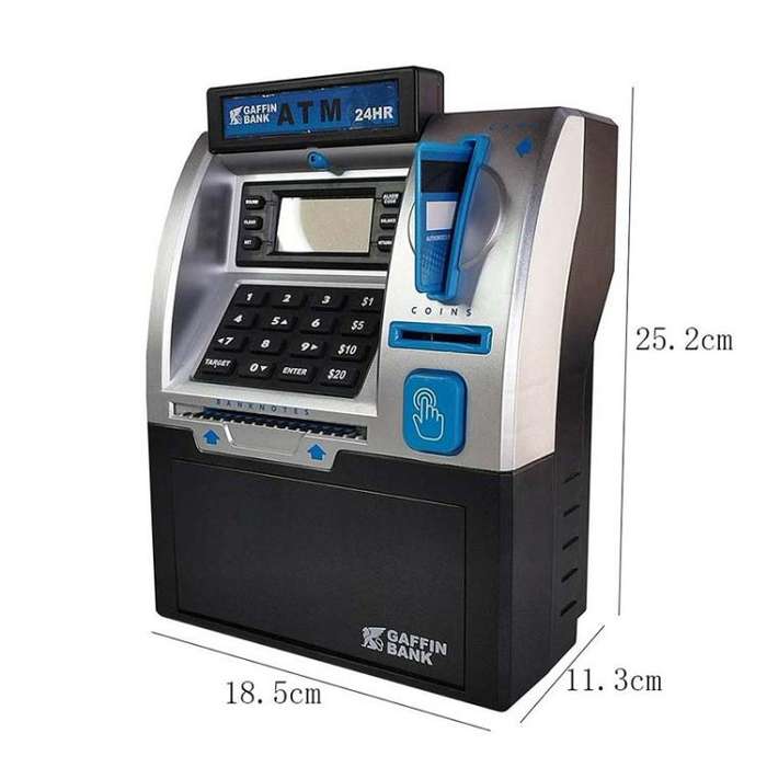 Simulated ATM Automatic Teller Machine Smart Password Card Swipe Children Piggy Bank(Blue)