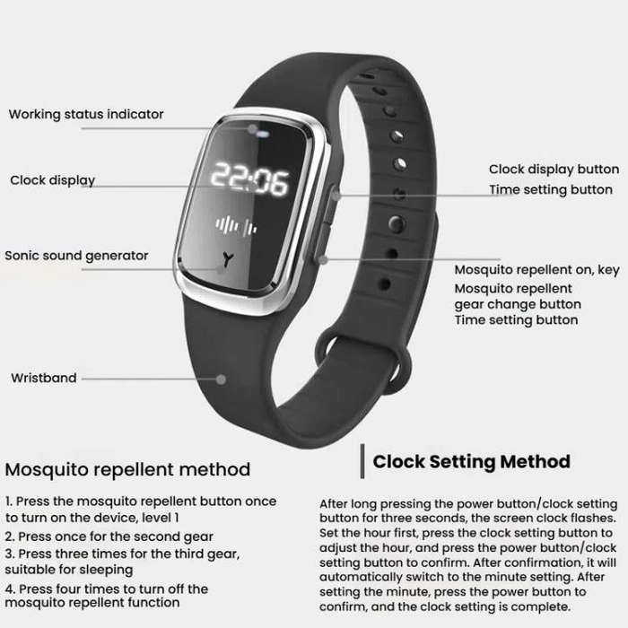 Ultrasonic Mosquito Repellent Watch Outdoor Mosquito Repellent Bracelet(White)