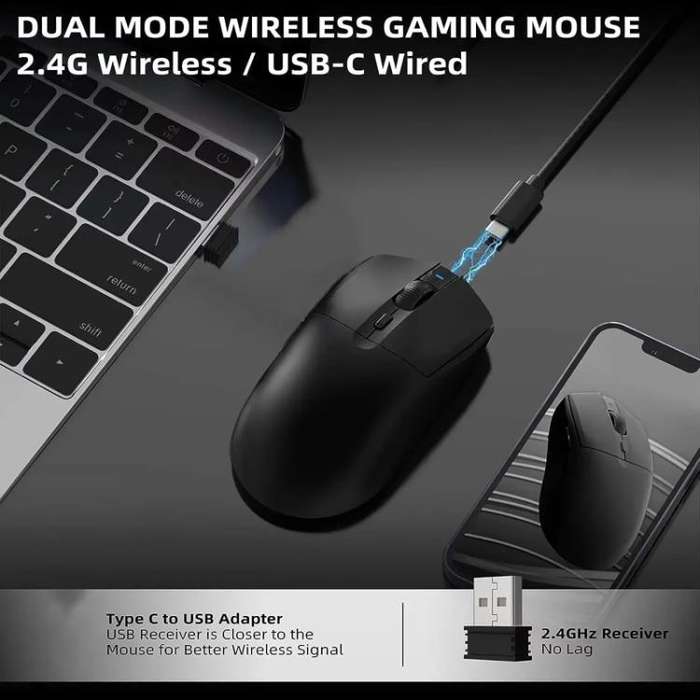 Ajazz AJ139 Pro Gaming Mouse Lightweight PAW3395 Wireless 2.4G + Wired Dual Mode Computer Mouse(B...