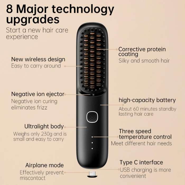 Negative Ion Hair Care Wireless Hair Straightener Portable Straight and Curly Hair Straightener(B...