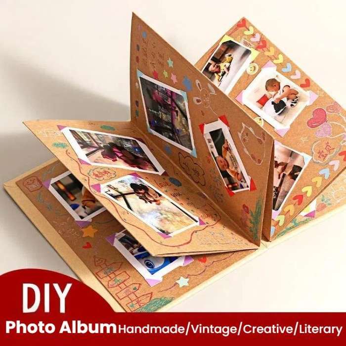 Accordion Folding DIY Photo Album Blank Cover Handmade Scrapbook Growth Album Birthday Graduation...