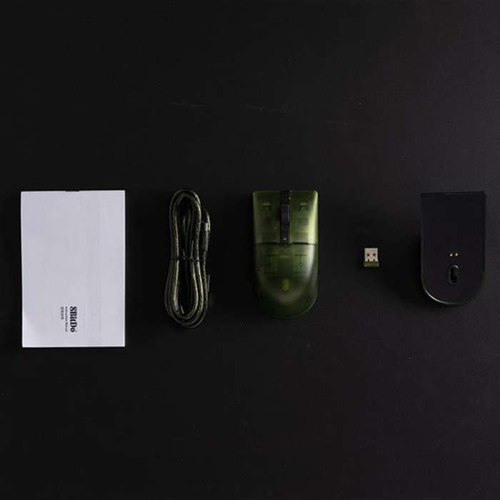 8BitDo Retro R8 Green Translucent Wireless Mouse With Charging Base