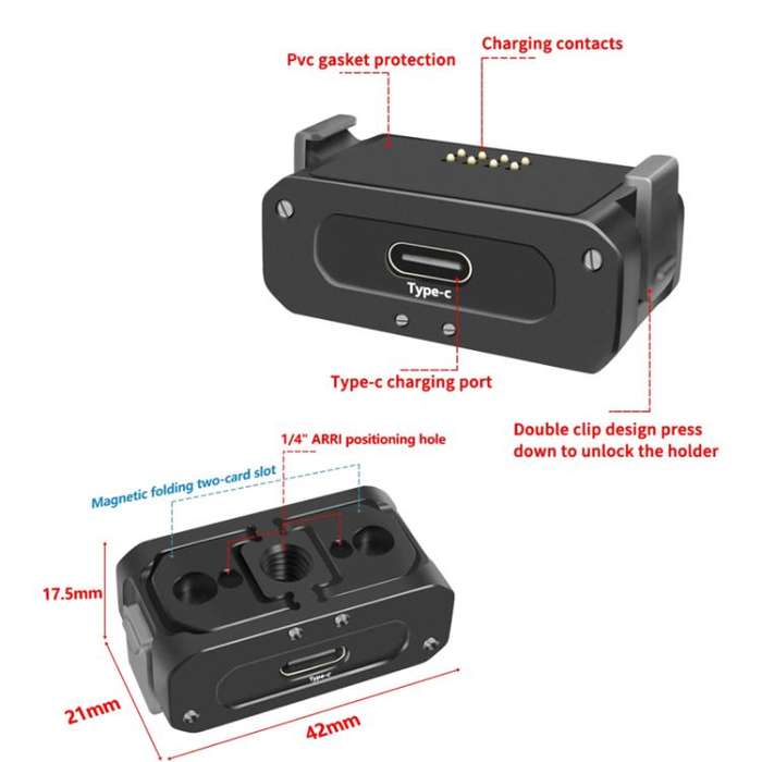For DJI Osmo Action 2 Camera Magnetic Charging Base with 1/4 Inch & Arri Hole, Spec: Set C