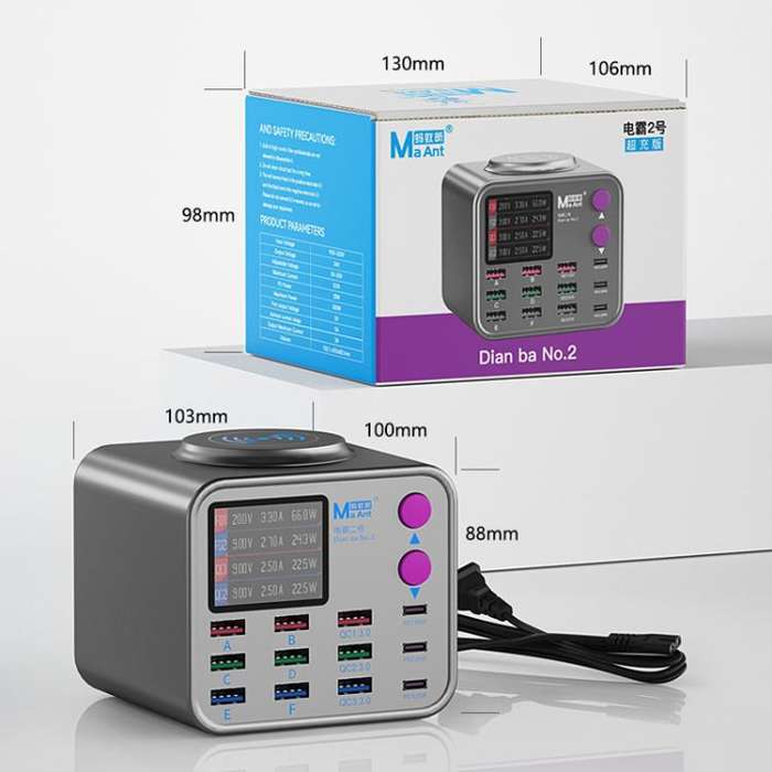 MaAnt DianBa No.2 USB Multi-port Mobile Phone Repair Desktop Charging Station EU Plug