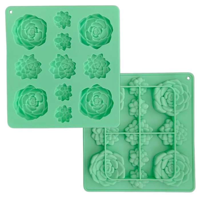 11-Cavity Succulent-Shaped Silicone Chocolate Cookie Mold Fondant Cake Baking Mold(Green)
