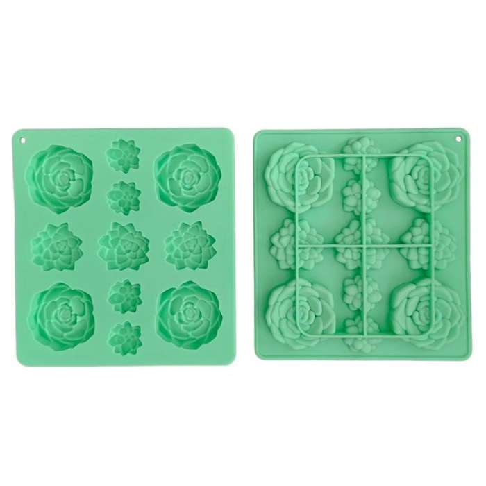 11-Cavity Succulent-Shaped Silicone Chocolate Cookie Mold Fondant Cake Baking Mold(Green)