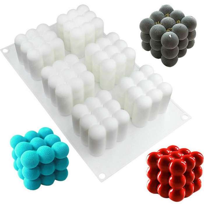6-Cavity 3D Magic Cube Silicone Mousse Cake Mold Fondant Candle Mold(White)