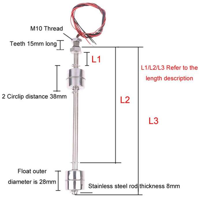 20W / 0.5A / 0-220V High Temperature Resistant Float Water Level Switch Sensor, Specification: Do...