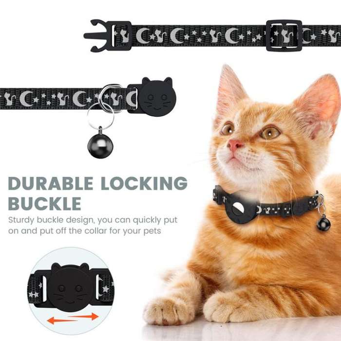 For AirTag Tracker Silicone Case Reflective Stars And Moon Cats Dogs Pet Collar With Bell(Green)