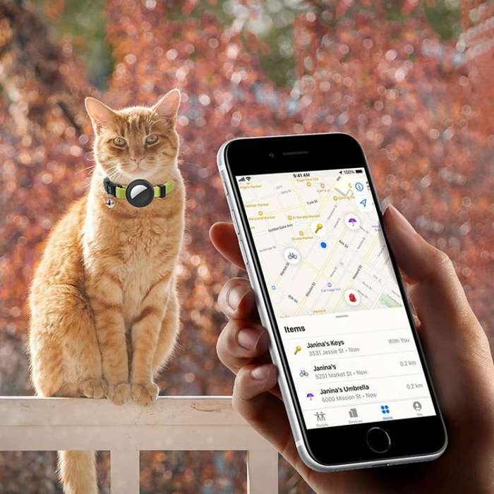 For AirTag Tracker Silicone Case Rainbow Gradient Pet Cat Collar With Bell(Gradient Blue)