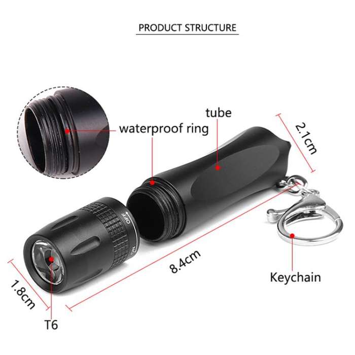 Small LED Portable Flashlight With Keychain(Black)