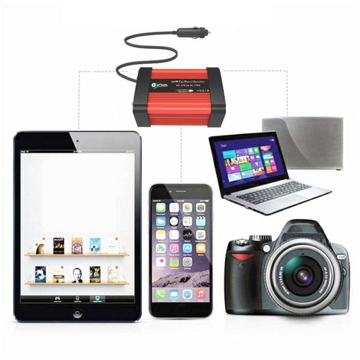 Gurxun Dual USB+Dual Type-C Charging Port Modified Square Wave Car Inverter, Spec: DC12V to AC220...
