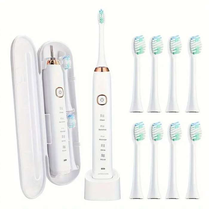 Sarmocare S100 IPX7 Waterproof Portable Sonic Electric Toothbrush with 8-brush Heads(White)