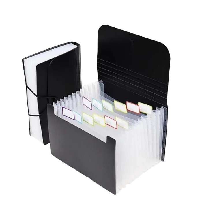 12 Pockets A6 File Organizer Expanding File Folders for Storage and Organization Natural Inner(Bl...