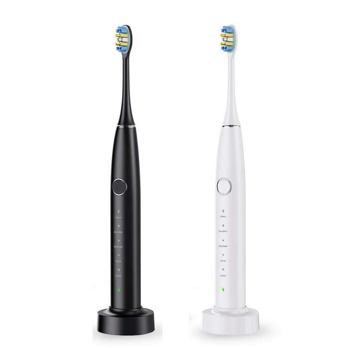IPX7 Waterproof Portable Rechargeable Sonic Wireless Electric Toothbrush with 6-brush Heads(Black)
